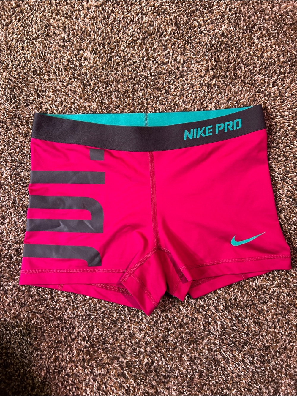 Nike Pro Hot Pink Athletic Compression Shorts with Teal Accents